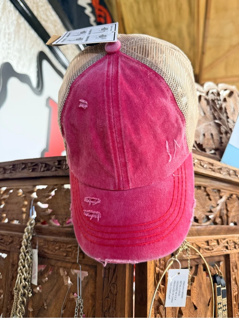 Kids Pink Distressed Mesh-Back Baseball Cap